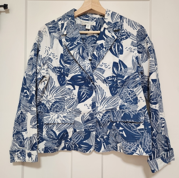 Coldwater Creek Blazer, Jacket, Blue and White Floral, Medium Petite - Picture 1 of 11